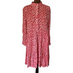 J.Crew Dress Size M Floral Modest Button Front Spring Wedding Guest Red White